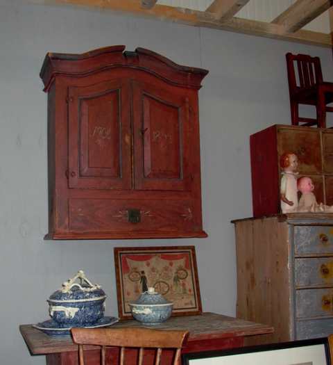fantastic red painted wall cupboard, Sweden, 1835 - #10023