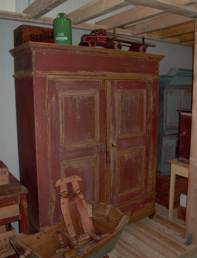 marvelous red/ocher colored 2 doors cabinet, fantastic patina, France, 19th century - #10309