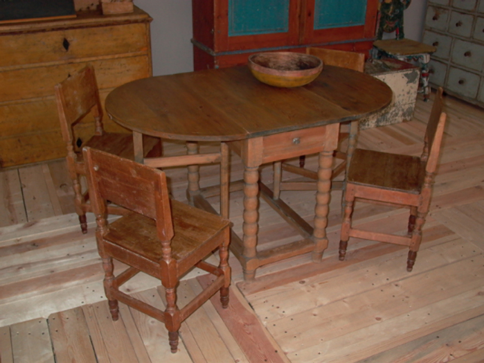 untouched semicircle flap table, 2 drawers, Sweden, 19th/20th century - #10251 