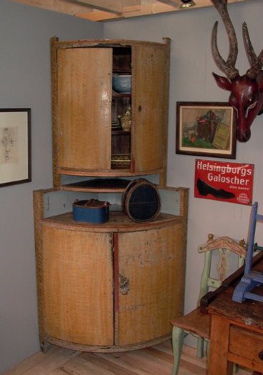 fantastic yellow/blue colored huge corner cabinet, Sweden, 19th century - #10131