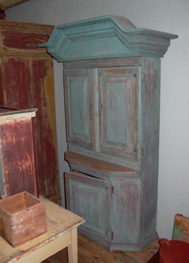 blue painted baroque cabinet, Sweden, 18th/19th century - #10008