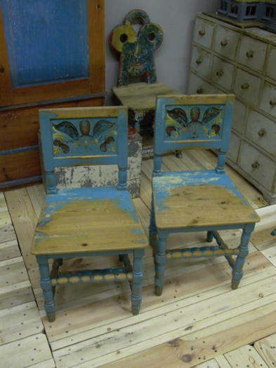 pair of unique original painted baroque chairs, 18th/19th century, Sweden - #10155